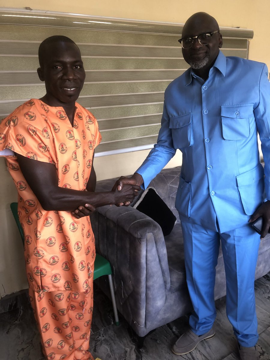 EmmaOgebe's tweet photo. As legal counsel to death row inmate, Sunday Jackson, the Nigerian govt  graciously facilitated a meeting after 4 yrs this week. He thanks all who advocate for him at home &amp; abroad. My gratitude to Congress &amp; FGN whose attention enabled this meeting with wrongly convicted client https://t.co/UcXs2F0YoJ