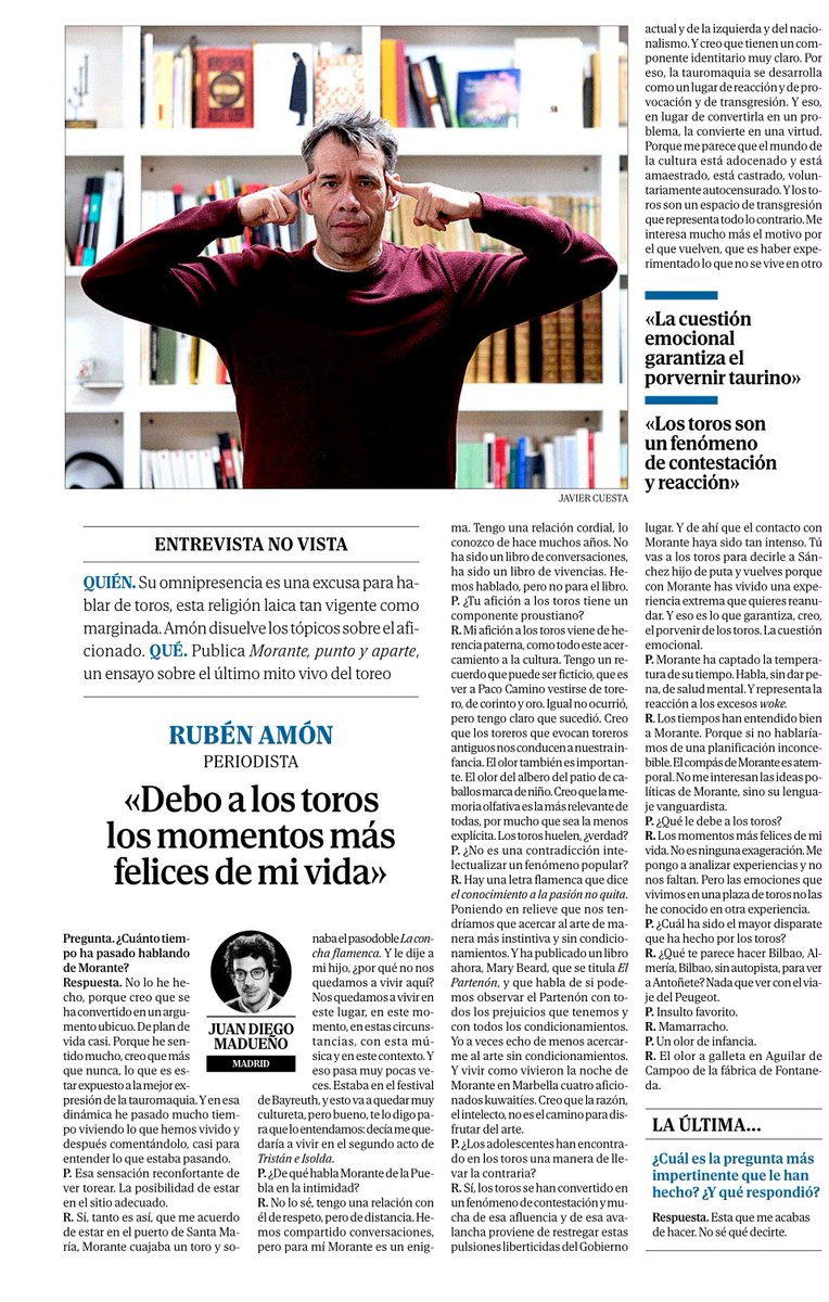 La sensación reconfortante de ver torear. Morante cuaja un toro y suena el pasodoble La concha flamenca. Y le digo a mi hijo, ¿por qué no nos quedamos a vivir aquí? Nos quedamos a vivir en este lugar, en este momento, en estas circunstancias, con esta música y en este contexto.