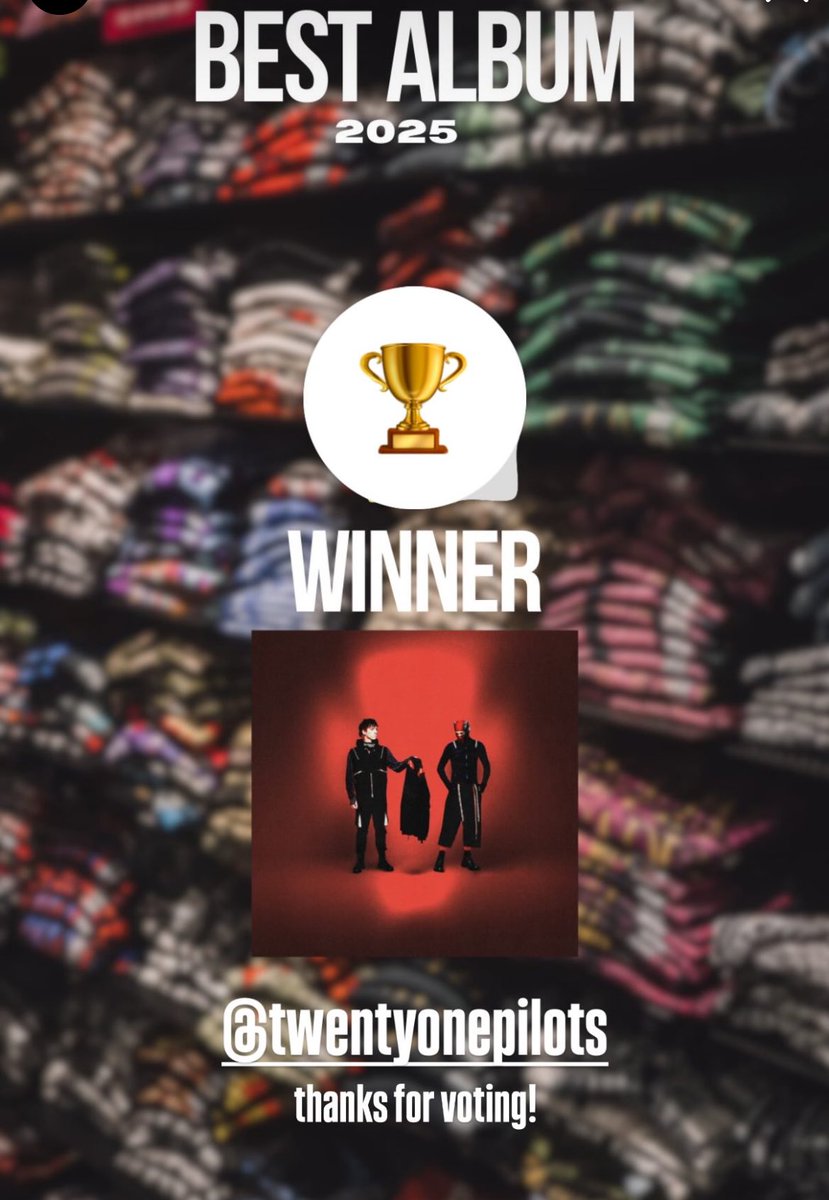 clikkiescrave's tweet image. 🚨| Breach by @twentyonepilots has been named Best Album of 2025 by Hot Topic Music in a fan-voted bracket. 

via @/hottopicmusic on instagram