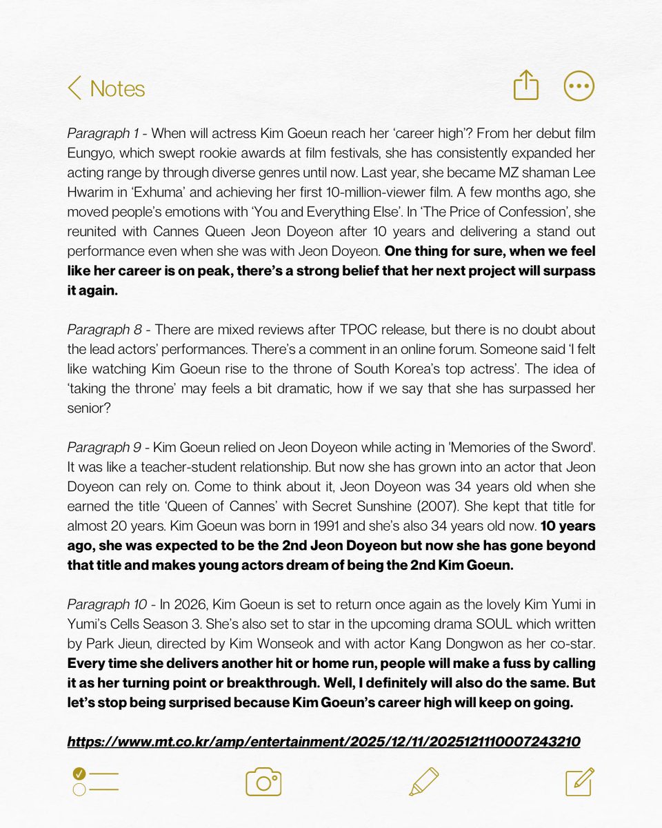 fiorestale's tweet image. Kim Goeun’s performance in #ThePriceOfConfession
Columnist Jeong Sujin’s review, SOUL mentioned

“When is actress Kim Goeun reach her “career high”? One thing for sure, when we feel like she’s on her peak, there’s a strong belief that her next project will surpass it again. 10…