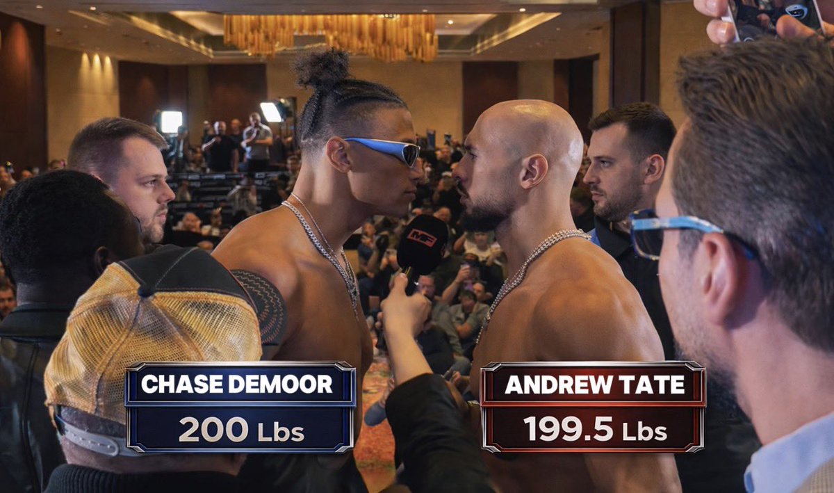 Neo__Hq's tweet photo. Weigh in is complete. 
The talk is over.

Andrew Tate vs. Chase DeMoor

December 20 | Live on Rumble Premium https://t.co/D21shF9MxQ