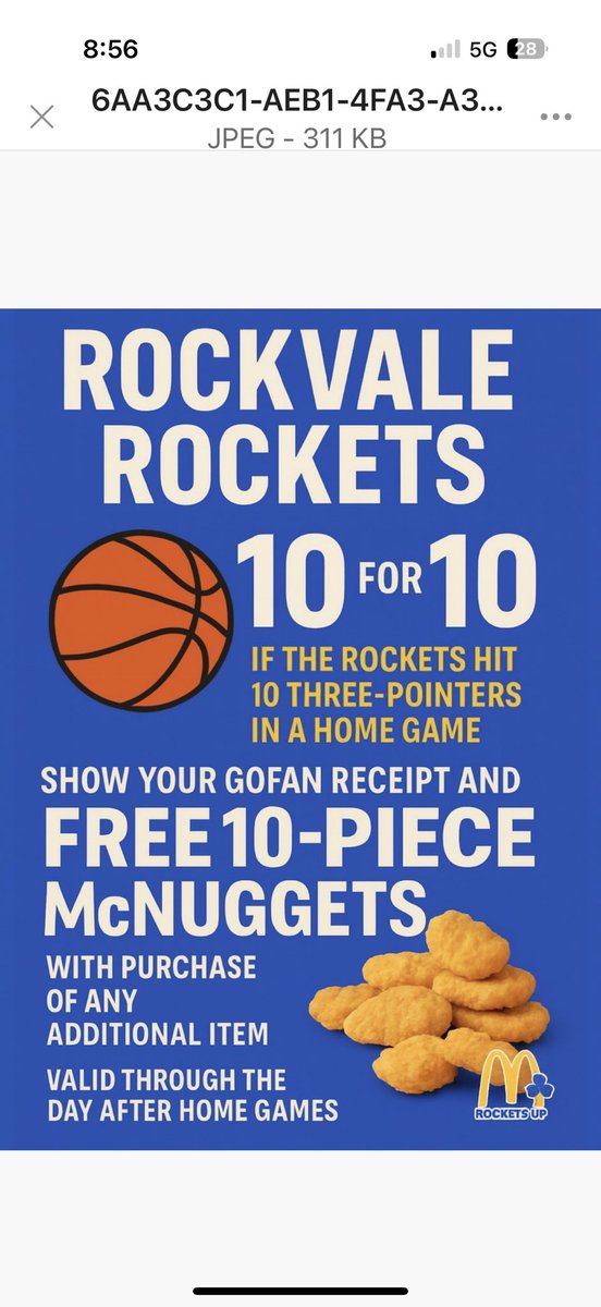 RockvaleHigh_TN's tweet photo. Thanks @McGuireMcDs for always supporting our Rockvale community! Last night, our @Rockvale_MBB team shot 13 3โs to secure our 10 free chicken nuggets from McDonaldโs! @jonathonmc88, we are โlovin itโ and your support! https://t.co/a9h5k1GVQ1