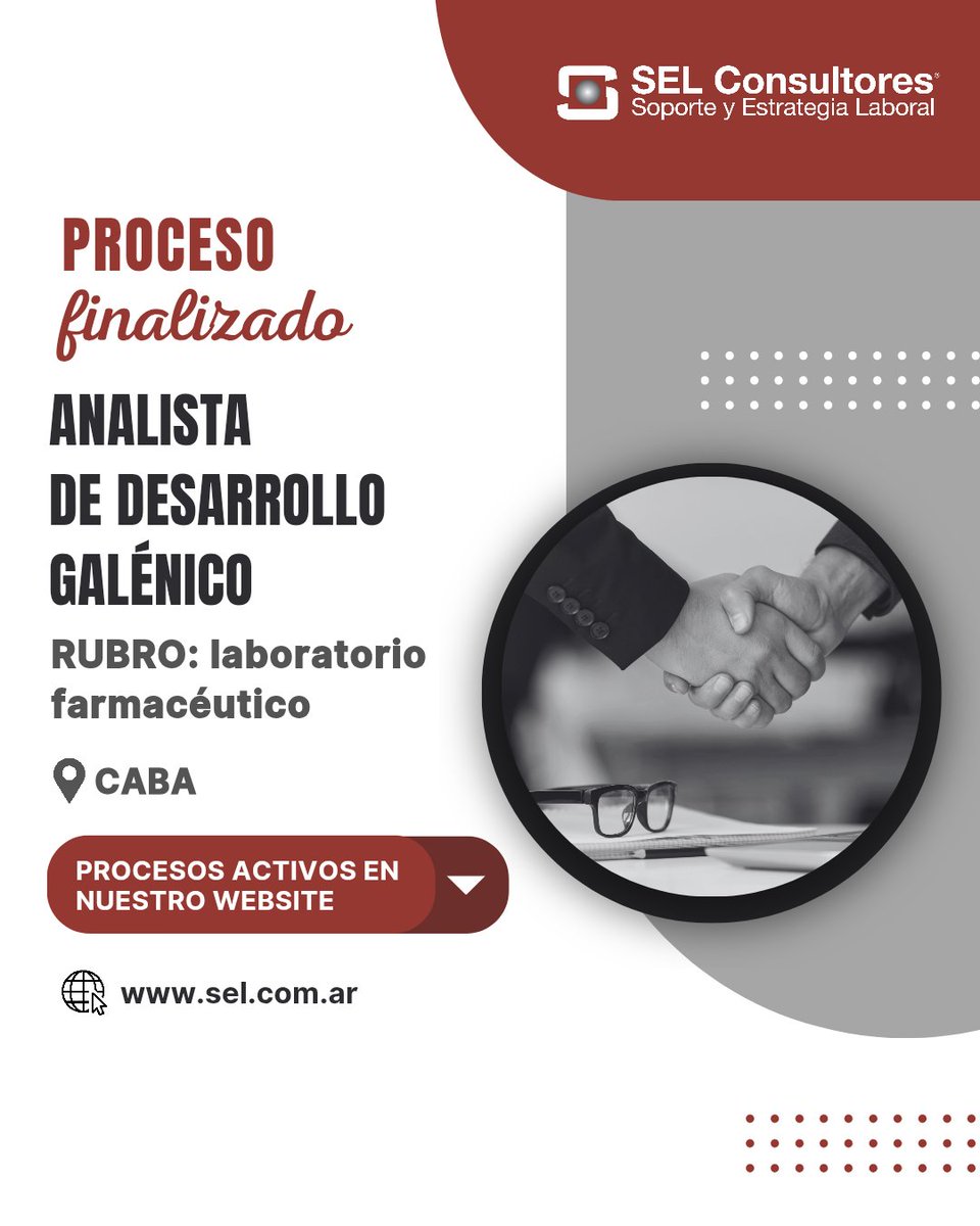 𝗔𝗡𝗔𝗟𝗜𝗦𝗧𝗔 𝗗𝗘 𝗗𝗘𝗦𝗔𝗥𝗥𝗢𝗟𝗟𝗢 𝗚𝗔𝗟𝗘𝗡𝗜𝗖𝗢

Para laboratorio farmacéutico en Ciudad Autónoma de Buenos Aires, Argentina. 

📢 Comunicamos que el proceso ha finalizado.

😊 Agradecemos a todos los candidatos/as que se hayan postulado,