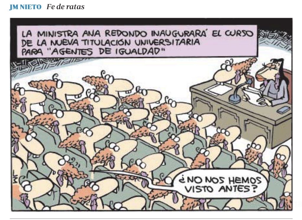 De estupidez en estupidez hasta el marasmo total. Esta parece ser la burla de esta divertida viñeta de ⁦<a href="/HUMORJMNIETO/">Jose María Nieto</a>⁩  🤣🤣🤣🤣🤣