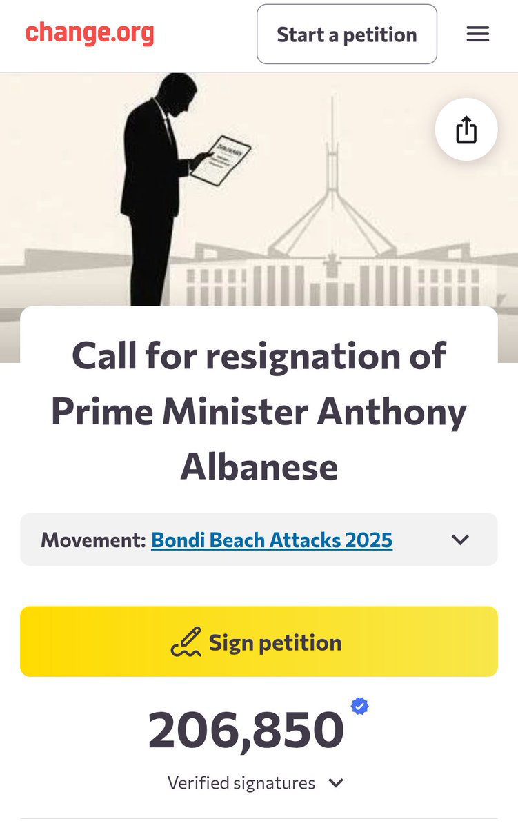 therealrukshan's tweet photo. A petition calling for the resignation of PM Anthony Albanese has reached 200,000 signatures.

The petition launched in the wake of the Bondi terror attacks calls out Albanese for multiple failures in leadership, broken election promises, and ignoring the demands of Australians to address concerns around mass immigration.

The embattled Prime Minister is also facing criticism both domestically and internationally for his inability to call out radical Islam, and instead opting to blame guns.