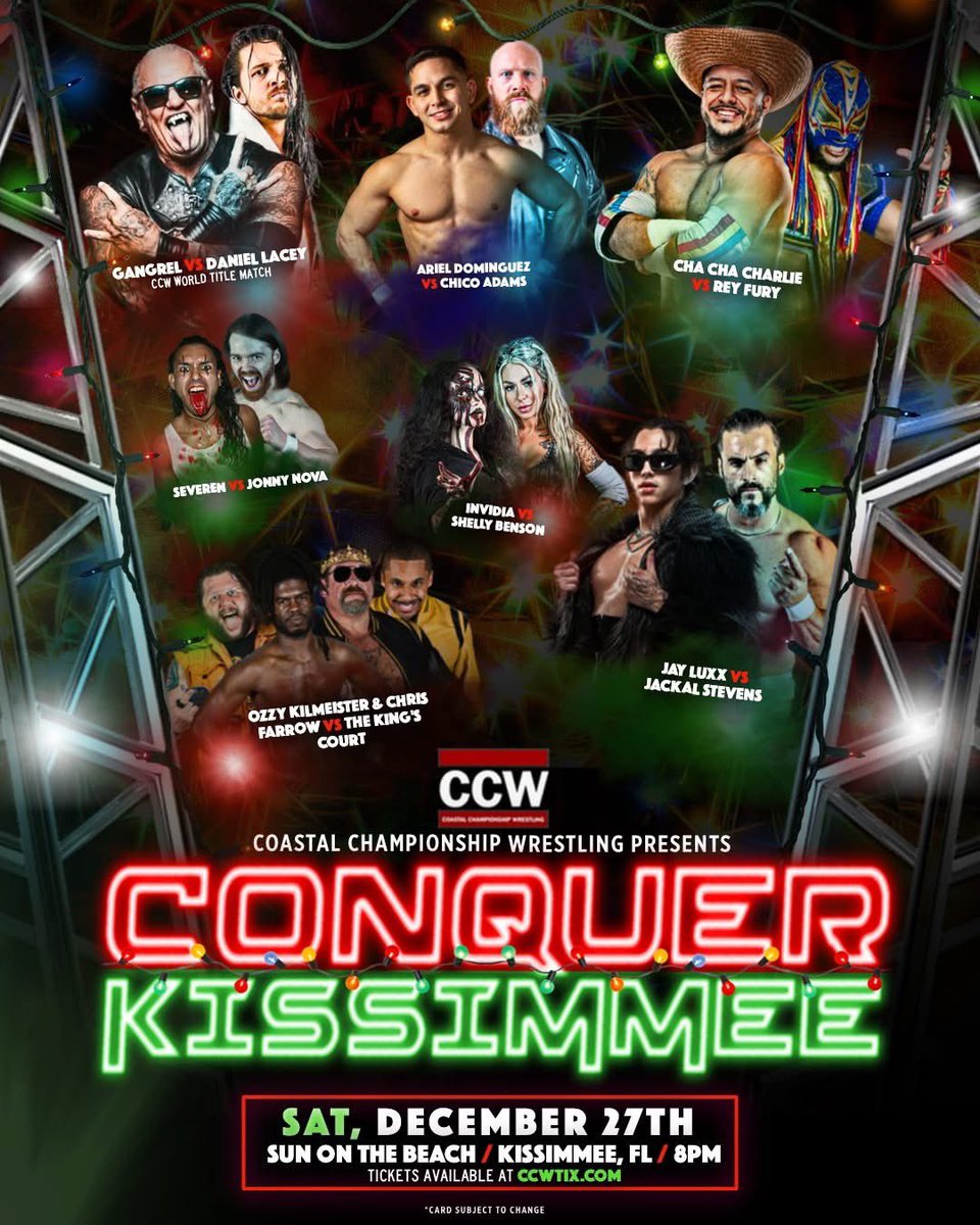 TheChicoAdams's tweet image. Get your tickets NOW for Conquer Kissimmee 41 at @MyOldTownUSA (presented by @CCWAliveTV ) when I go one-on-one with @ArielDomingu3z! 
.
Get 10% off with code: CHICO
.
🎟️ coastalchampionshipwrestlingfl.com/events-1/conqu…