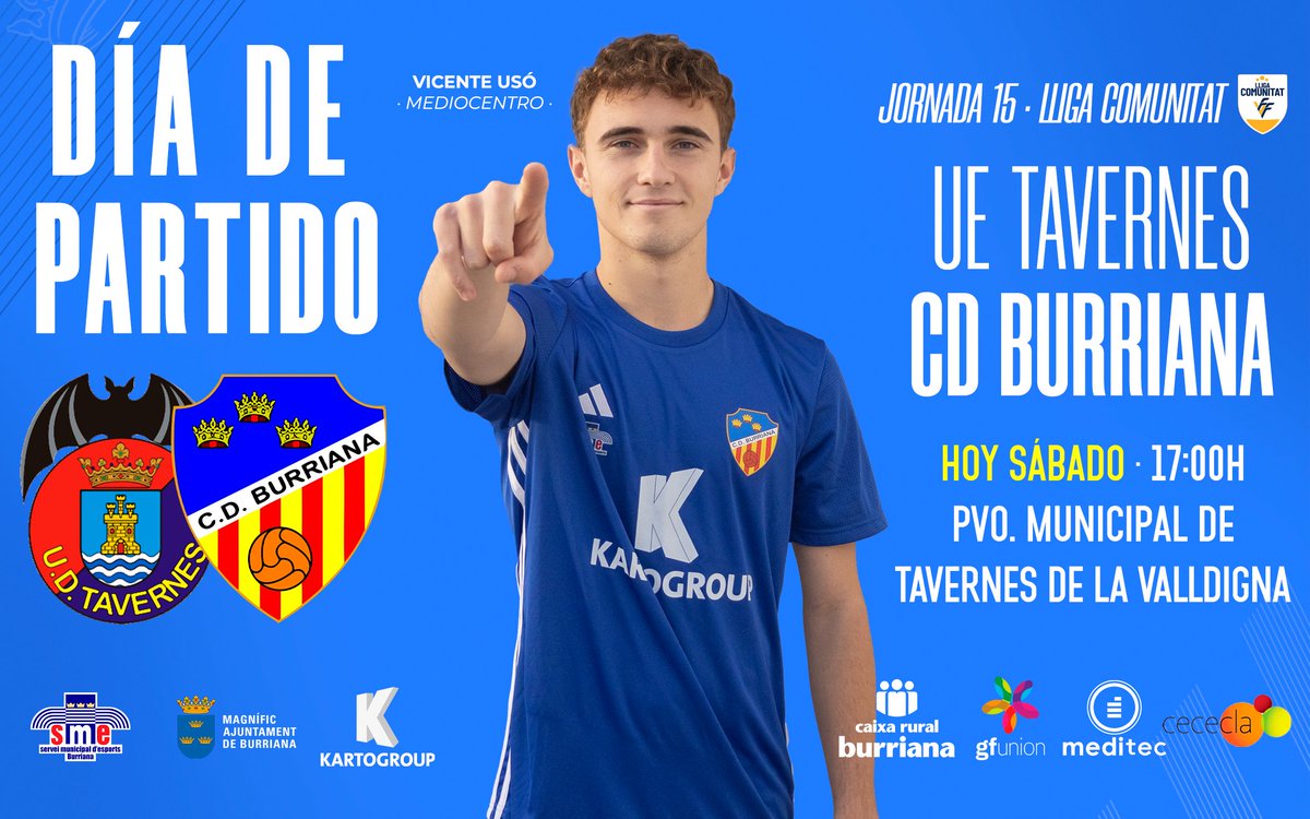 ⚽️ 𝗗𝗜𝗔 𝗗𝗘 𝗣𝗔𝗥𝗧𝗜𝗧! 💙

🤺L’última batalla de l’any es juga a la comarca de La Safor! A per ➕3️⃣ contra el segon classificat! 💫

🗓 Jornada 15
🏆 #LligaComunitatNord
📲 #TavernesBurriana

#ElBurrianaEsFaSentir