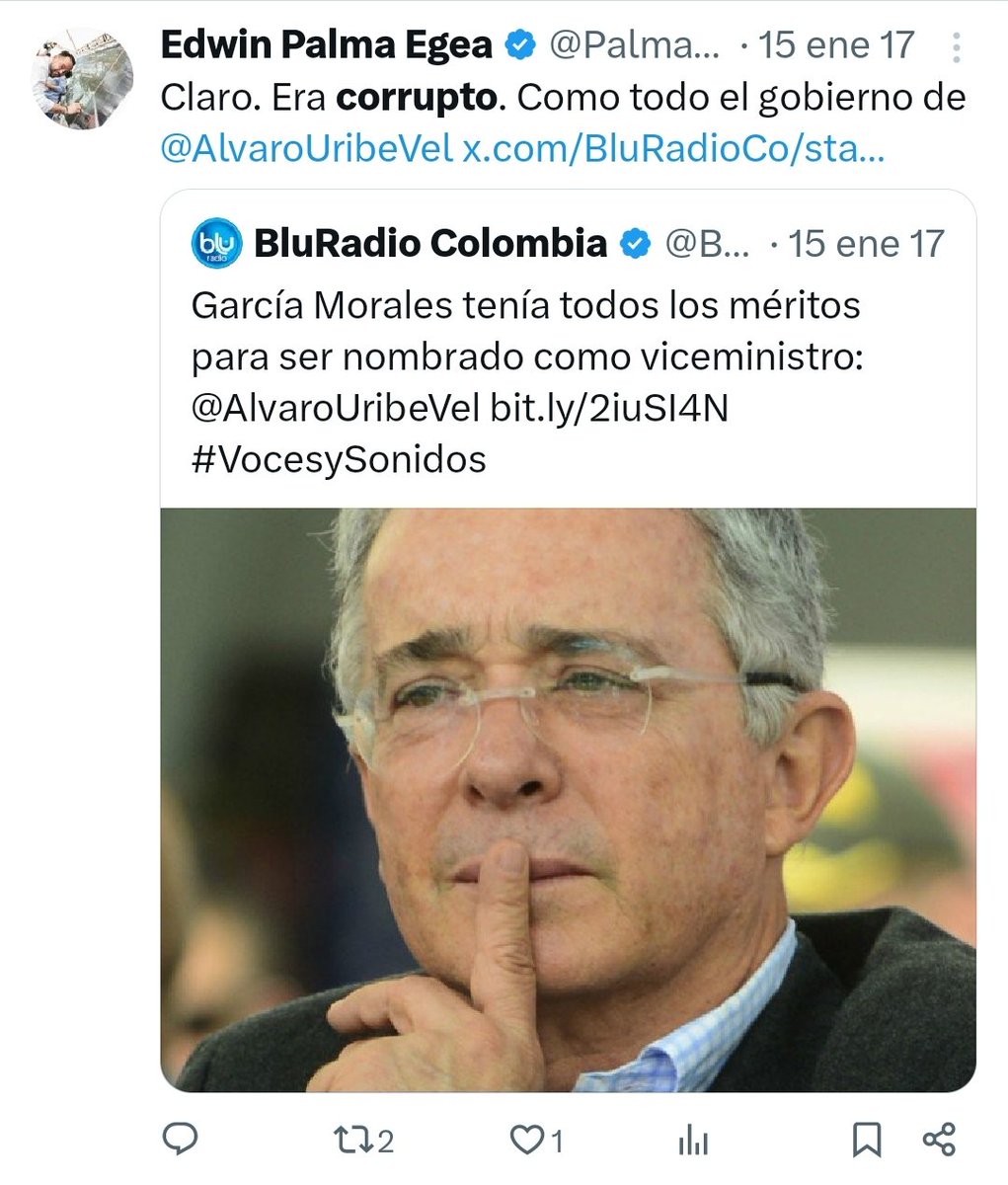 santiuribedel10's tweet photo. @PalmaEdwin @CatalinaSuarezB, que te manda a decir Edu que solo el puede generalizar y llamar a todo un gobierno corrupto y que solo el puede llamar corrupta a una persona sin respetarle su presunción de inocencia, tú no puedes, solo el. https://t.co/DxyMZ7poYa