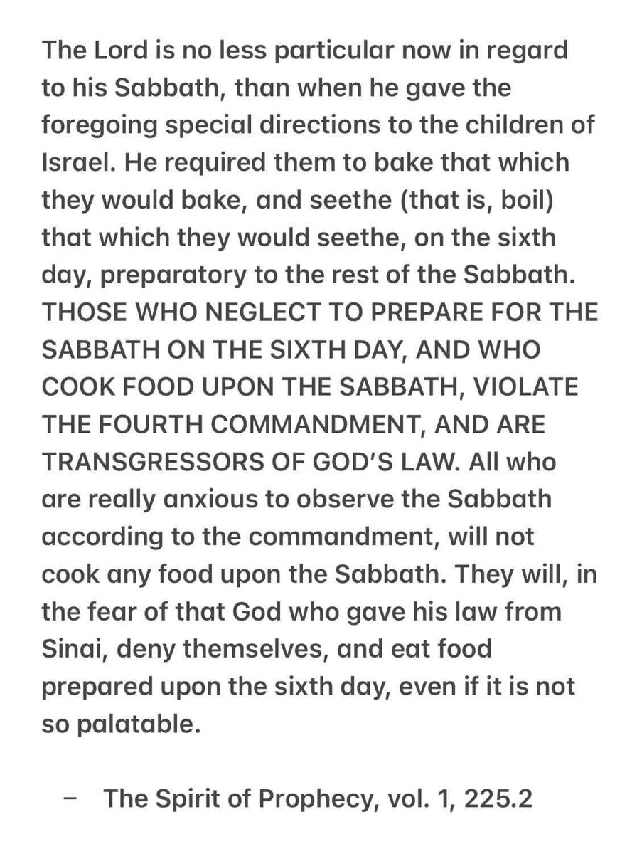 “… believe His prophets…” - 2 Chronicles 20:20. Here’s one way we are violating God’s sabbath.

m.egwwritings.org/en/book/141.90…

#violate #cook #AdventistYouth #ellenwhite #quoteoftheday #truthbetold #adventistchurch