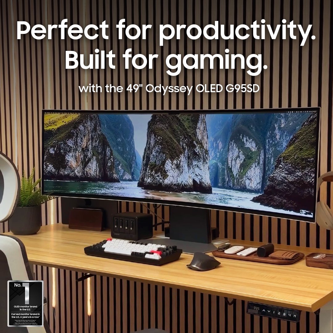 SamsungUS's tweet image. Why choose? Pick up a monitor that brings the best of both worlds together, and will keep you entertained all day long. 

See all that the 49” Odyssey OLED G95SD has to offer: bit.ly/4qgVZXx