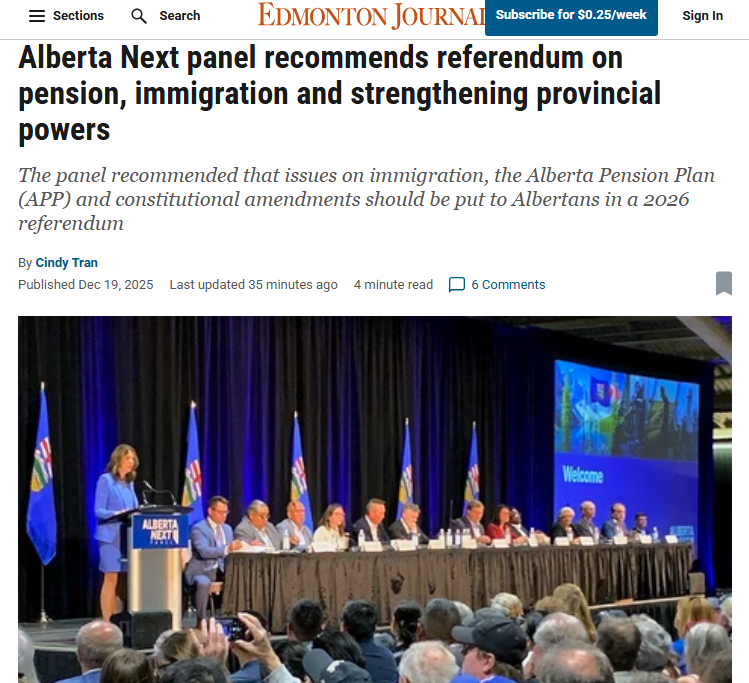 Martyupnorth's tweet image. Wow, next year is going to be interesting.  Alberta is going to have a referendum with 4, maybe 5 questions.

1) Should we have our own pension plan?

2) Should we control our own immigration?

3) Should we regain the powers Ottawa took away from us?

4) Do you agree that the…