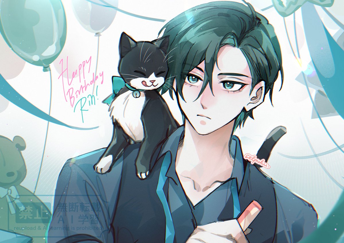 selpuku's tweet image. illustration for Rin's birthday back in september
(the cat is isagi)
—
🦉🌱