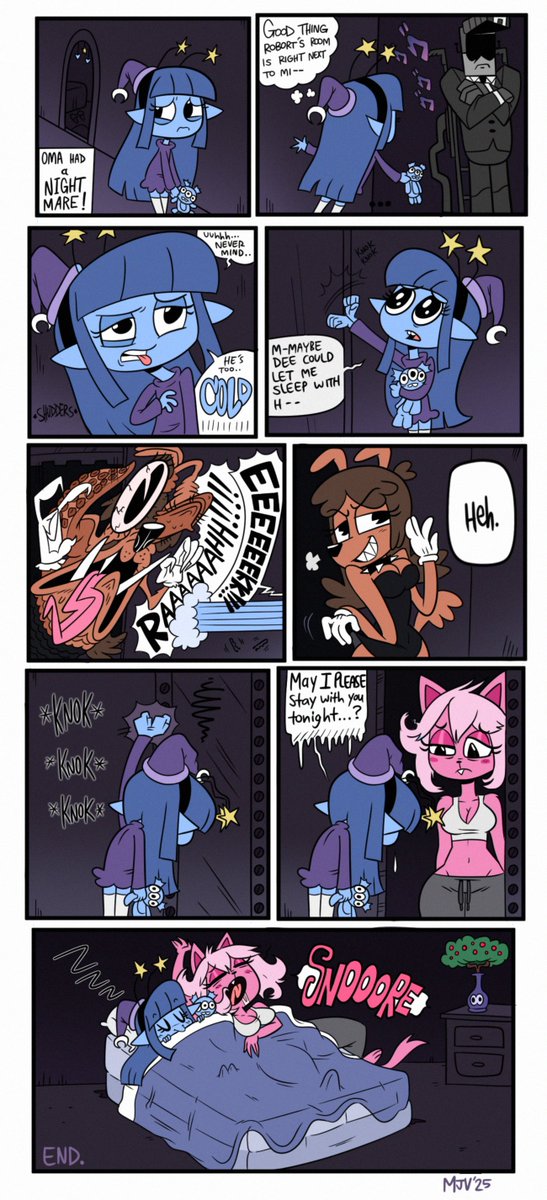 As I get back into finishing up comms, how about a remake of a short comic I did with updated designs? "Oma had a nightmare!"