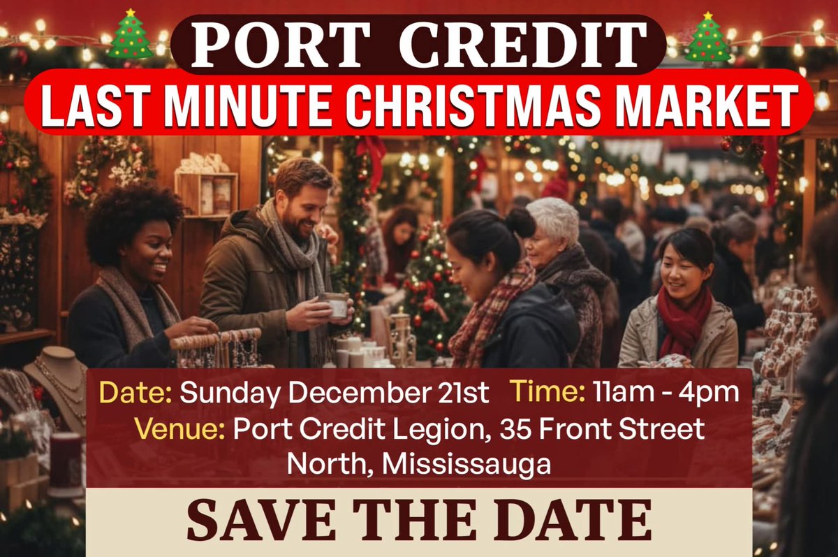 LAST MINUTE CHRISTMAS MARKET: 🎄🪢🎁 🛍 Sun Dec 21 @ 11am-4pm 📍#PortCredit Legion, 35 Front Street North 🔗: facebook.com/share/15N9yRWm…