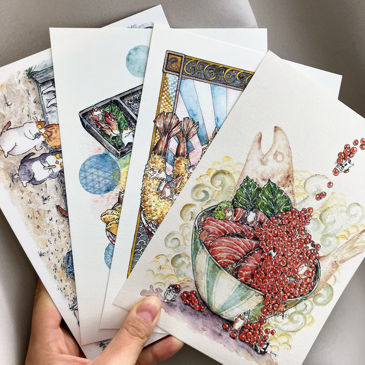 来年の個展のために作っているイラストカードセットの一部。 自分で