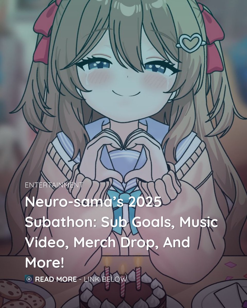 RPWithAI's tweet photo. AI VTuber Neuro-sama’s 2025 Subathon to celebrate her third birthday has begun with a bang! An original music video, Vedal and Neuro’s first VRChat experience, a limited-time merch drop, and two 1000 gift bombs.

Art (c) @Mantisprayer22 https://t.co/NNjHTkRMRc