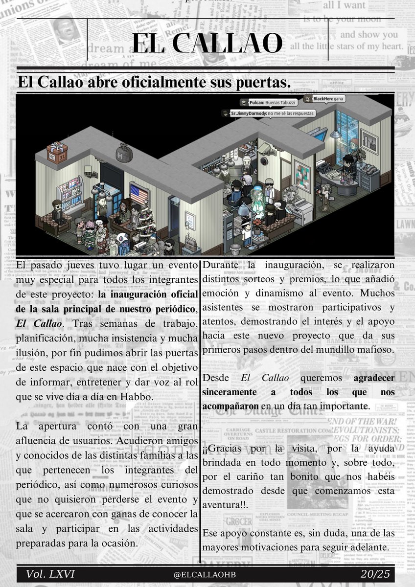 ⚫️ Sexagésima sexta Edición.

Vol.66. El realismo arquitectónico toma fuerza en el rol mafioso. 

⚪️ ¡Oficialmente abrimos nuestras puertas con una sede nueva!