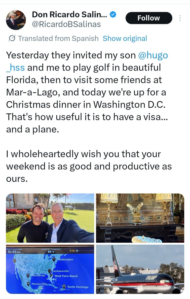 BenjaminNorton's tweet image. The US government is working closely with corrupt billionaire oligarchs in Latin America -- while it tries to destabilize all the independent left-wing governments in the region.

Trump invited notoriously corrupt Mexican billionaire Ricardo Salinas to the White House Christmas…