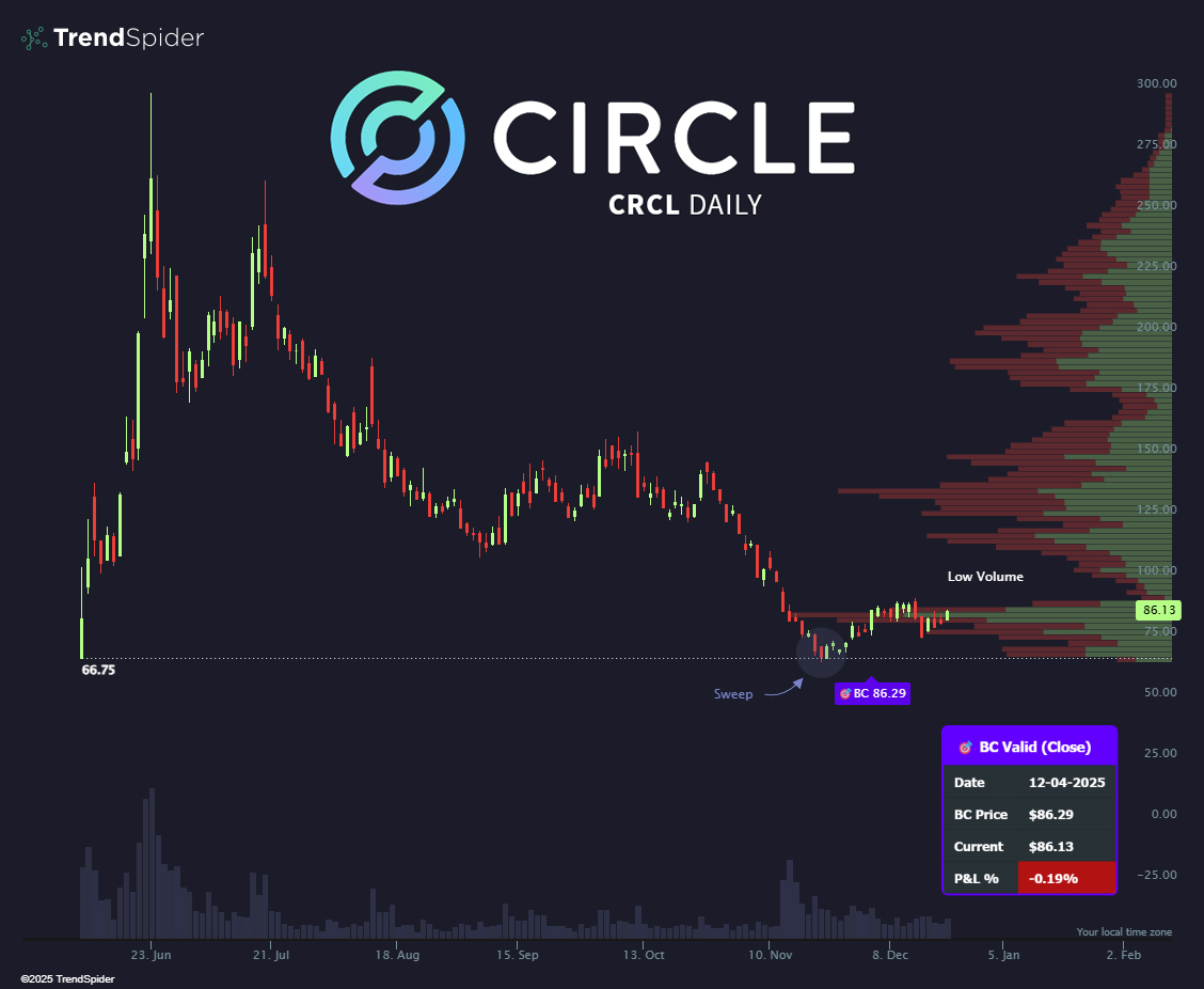 If crypto plays ball next week, $CRCL has a big volume gap > $90.