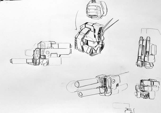 サイコなZZの形をごちゃごちゃ 頭はハイメガ冷却用にダクト多め バックパックはノズル位置を全部変えて、地上での支え棒代わりにZZの足をポン付けしたりとか