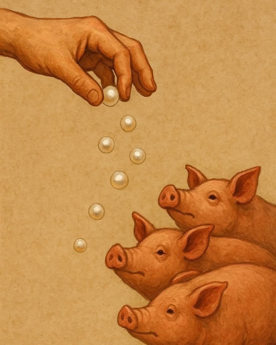 LunaGitana0333's tweet image. Arrojar perlas a los cerdos:  
 Los estoicos advertían contra el desperdicio de nuestra energía en quien no sabe apreciarla. 
 Así como las perlas no tienen valor para los cerdos, tu tiempo, tus palabras y tu esfuerzo no lo tendrán para quienes no tienen la disposición de…