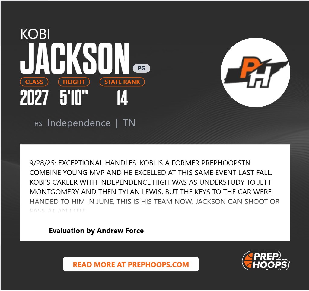PrepHoopsTN's tweet image. On deck - 
Riverdale - Independence

One player to watch is '27 G Kobi Jackson (Indy). Elite shooter. Elite handle. Stands about 5'10".  Lefty. We write about him quite a bit.