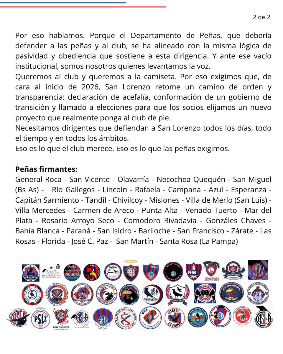 🚨Comunicado de las Peñas del CASLA sobre la situación del club