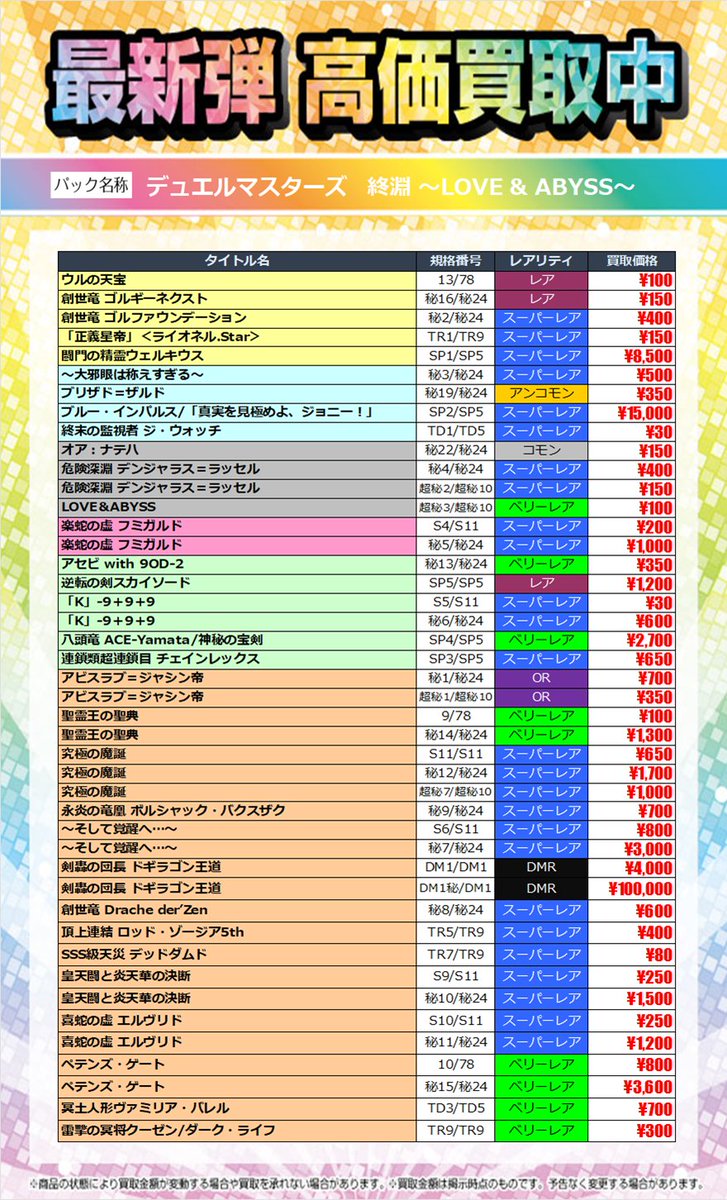 💰トレカ 新弾買取情報💰】 #デュエルマスターズ 『終淵～LOVE&ABYSS