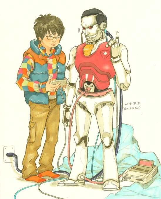 スーファミ操縦できるカスガさんを描いたやつ、ていうかもう11年前のなんだね。前ハンネ 鉛筆にコピックリ #コピック