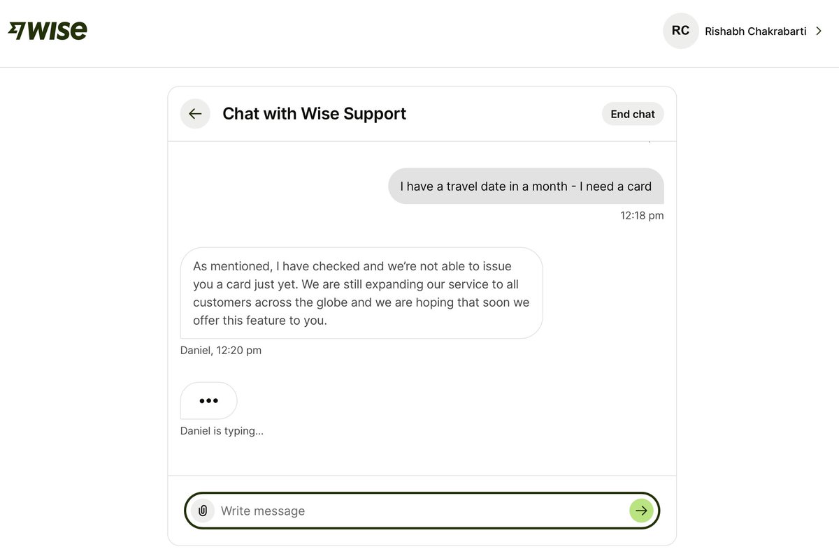 basedevel's tweet photo. @Wise - What is the point of posting a Youtube video if you cannot issue cards yet in India - https://t.co/q0oUKY45Wa