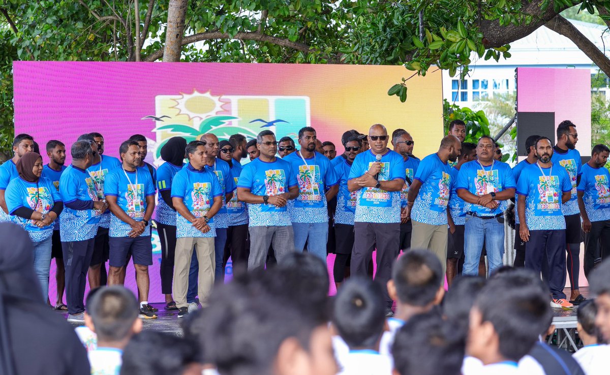 PoliceMv's tweet photo. The Avatteri Beach Fest 2025, an initiative by Villimale’ Police, kicked off this morning and will continue until 15:00 today at Villimalé Beach.

The event was graced by @PoliceMvCP Ismail Naveen, along with senior officers of the Maldives Police Service, showing support for community activities that bring people together.

It’s a fun-filled beach day with water sports, games, music, and exciting activities for all ages. Come join the celebrations at Villimalé Beach and enjoy the day with family and friends.