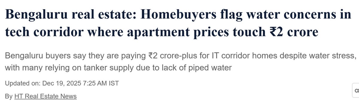 PropertyDecoder's tweet image. Rs. 2 cr+ homes in India’s Silicon Valley with no piped water.

So in India, 'grand club house' is a luxury or 'piped water'?