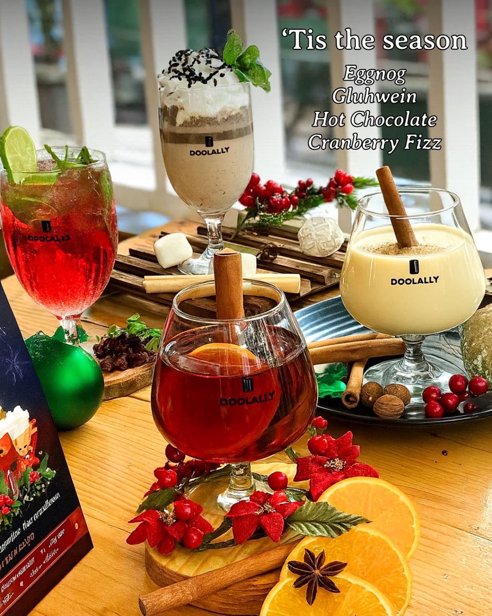godoolally's tweet photo. Winter menu unlocked ๐ฅถ #HotChocolate #Gluhwein #Eggnog #CranberryFizz #HappyHolidays https://t.co/6fUozKw5G0