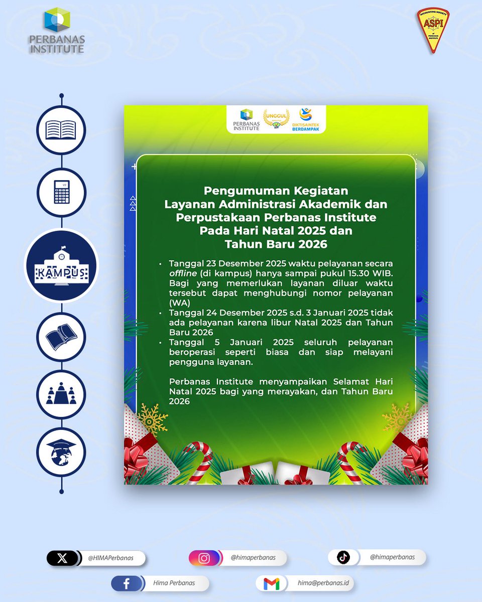 [ INFO KAMPUS ]

Diberitahukan kepada Mahasiswa/i Program Fakultas Ekonomi dan Bisnis Perbanas Institute mengenai Info Kampus.

Berikut lampiran mengenai hal tersebut.
Harap diperhatikan dengan baik.

Best Regards,
Public Relation of HIMA Perbanas Institute