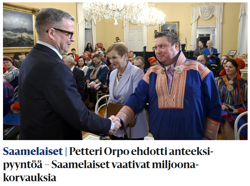 Anna saamelaiselle pikkusormi.. 

..niin saamelainen vaatii sekä molemmat kädet ja jalat että päälle vielä miljoonakorvaukset. 🫡