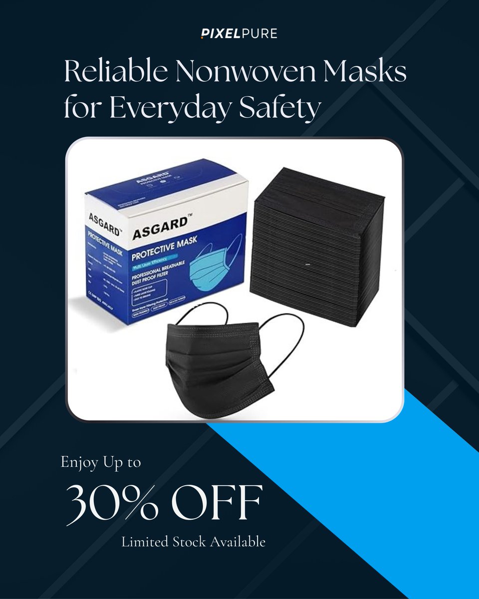 Pixelpure_'s tweet image. Protect what matters every day 😷
Reliable nonwoven masks designed for comfort, safety, and confidence—now available at special savings.

#EverydaySafety #ProtectiveMasks #NonwovenMasks #HealthFirst #SafeLiving #DailyProtection #ComfortAndCare #LimitedTimeOffer #StayProtected
