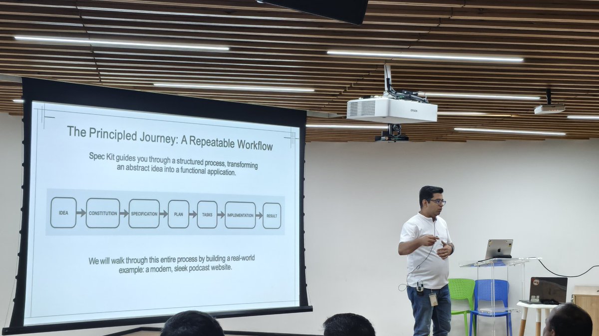 cncfhyd's tweet photo. Next we had @inovizz who spoke about spec driven development using CoPilot.

#CNCFHyderabad #HydPy @hydPython @EPAMSystems https://t.co/VCKdgREtD9