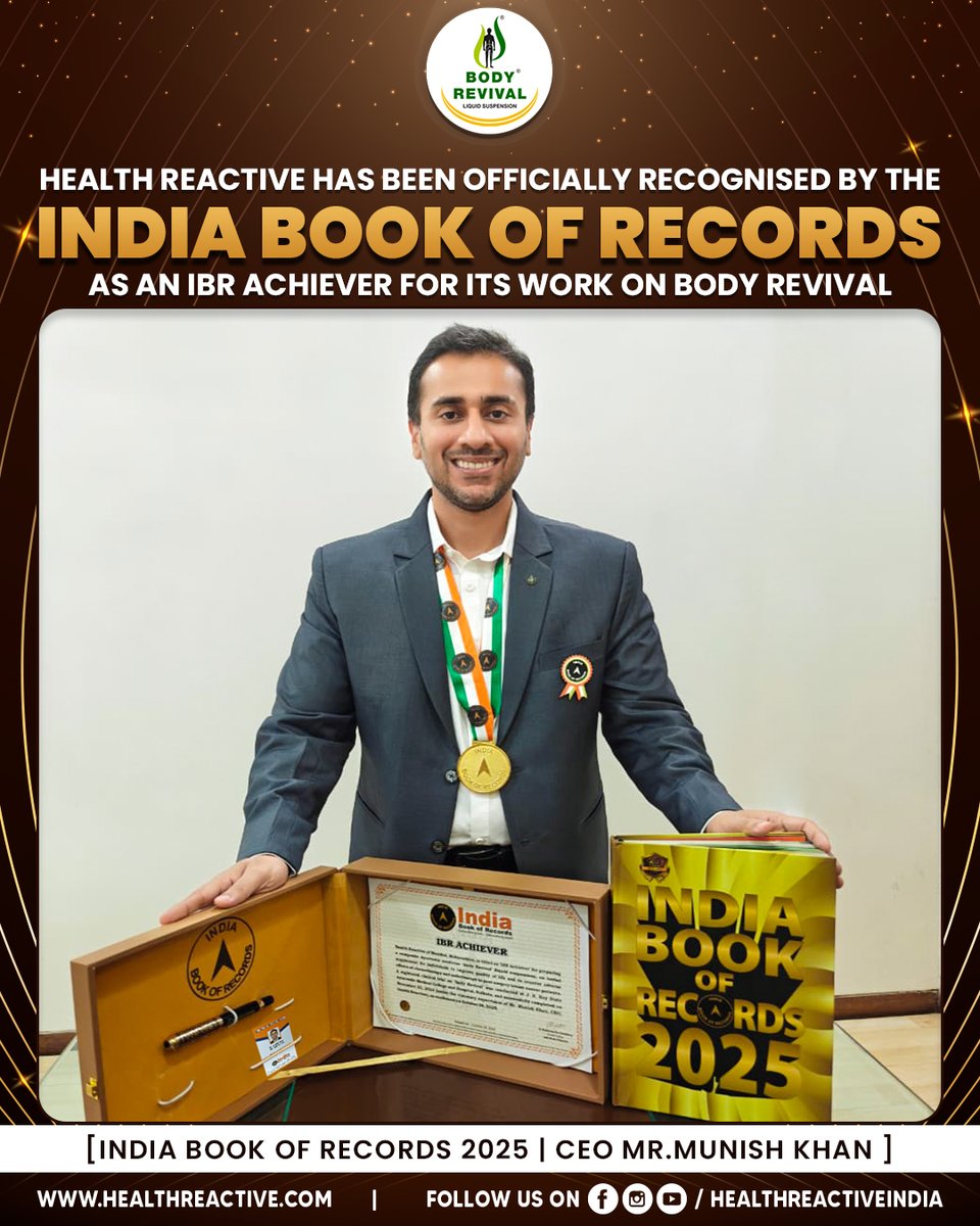 healthreactivee's tweet image. A moment of pride for India 🇮🇳✨

Health Reactive enters the India Book of Records 2025 for its clinical work on Body Revival—where science meets Ayurveda and results speak for themselves.

Read the full story 👉 khaleejtimes.com/kt-network/hea…

#HealthReactive #BodyRevival #MunishKhan
