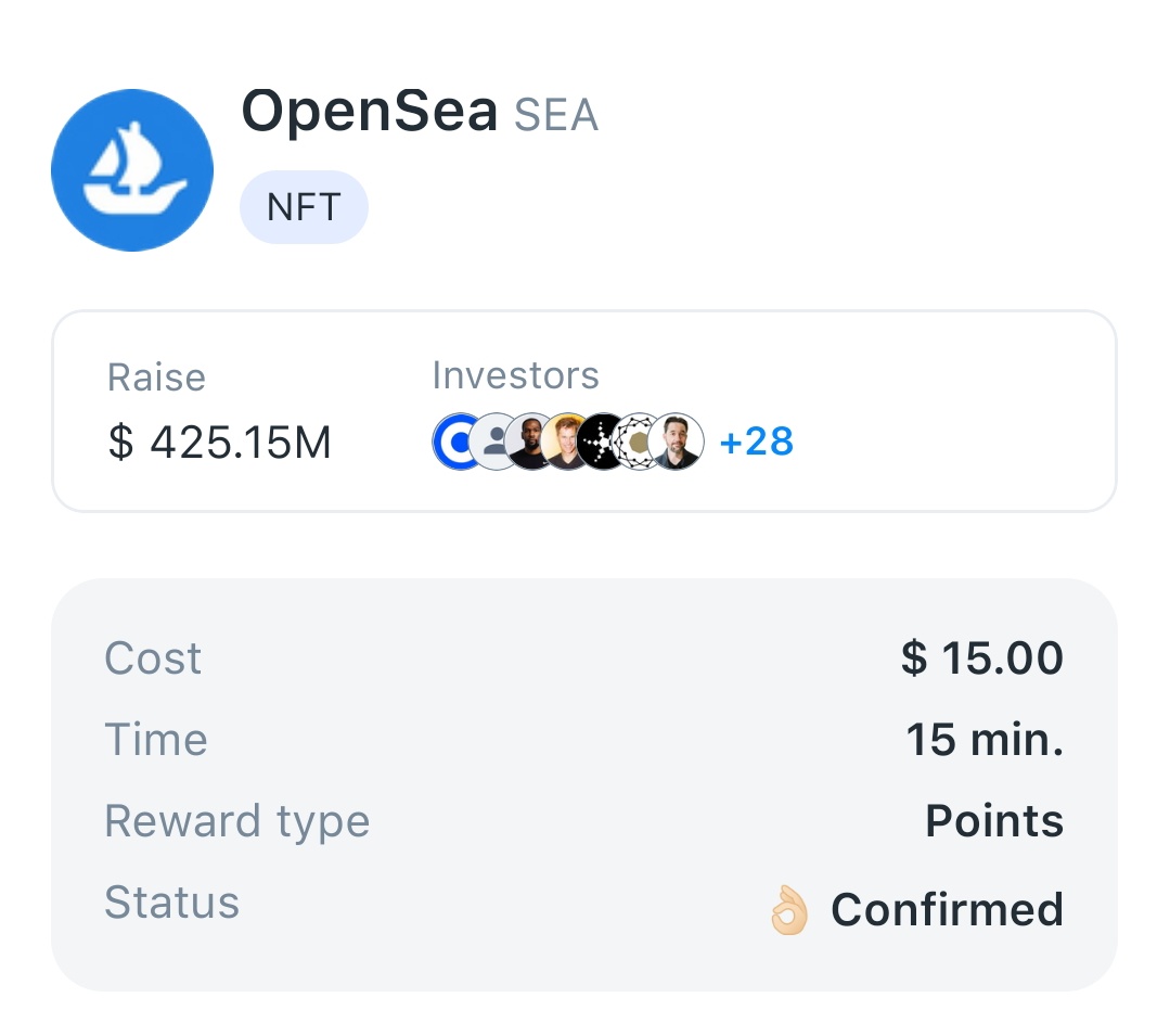 gm, fam! ☕ Eps 49, post about @opensea airdrop has confirmed the $SEA token  and started XP farming! 💰Raise: $425.15 M 💥 Pre-TGE phase 4 (Final)  Opensea has announced opening chest for