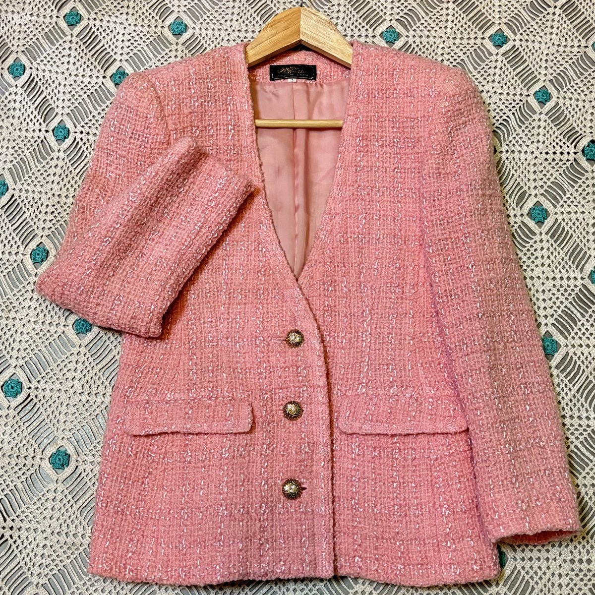 ◎通販可能◎ 🍰80s tweed jaket🍰 お色味はベビーピンクです🎀 リボン
