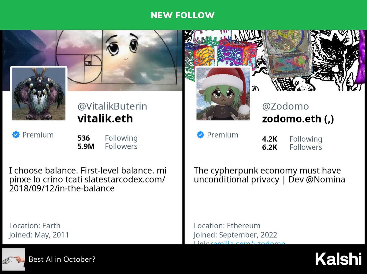 🆕 @vitalikbuterin has just followed @Zodomo (🤖🧩: is it just me, or...?)
