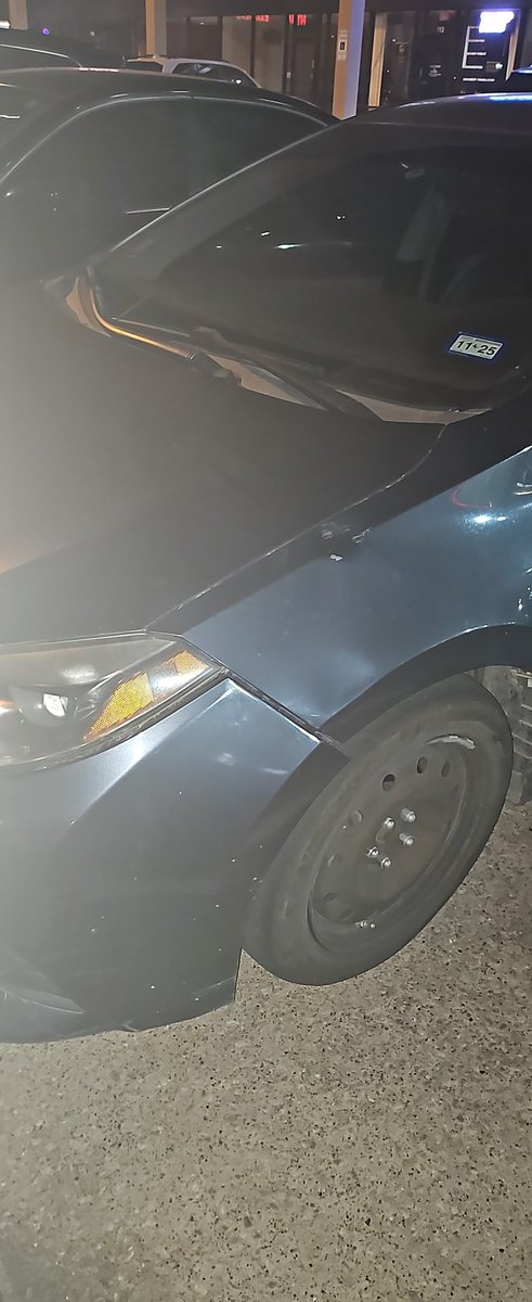ShaneEditor's tweet image. I hit a deer. Wasn't going super fast but it's still left a mark. Little guy walked away at least but kind of shaken up.
