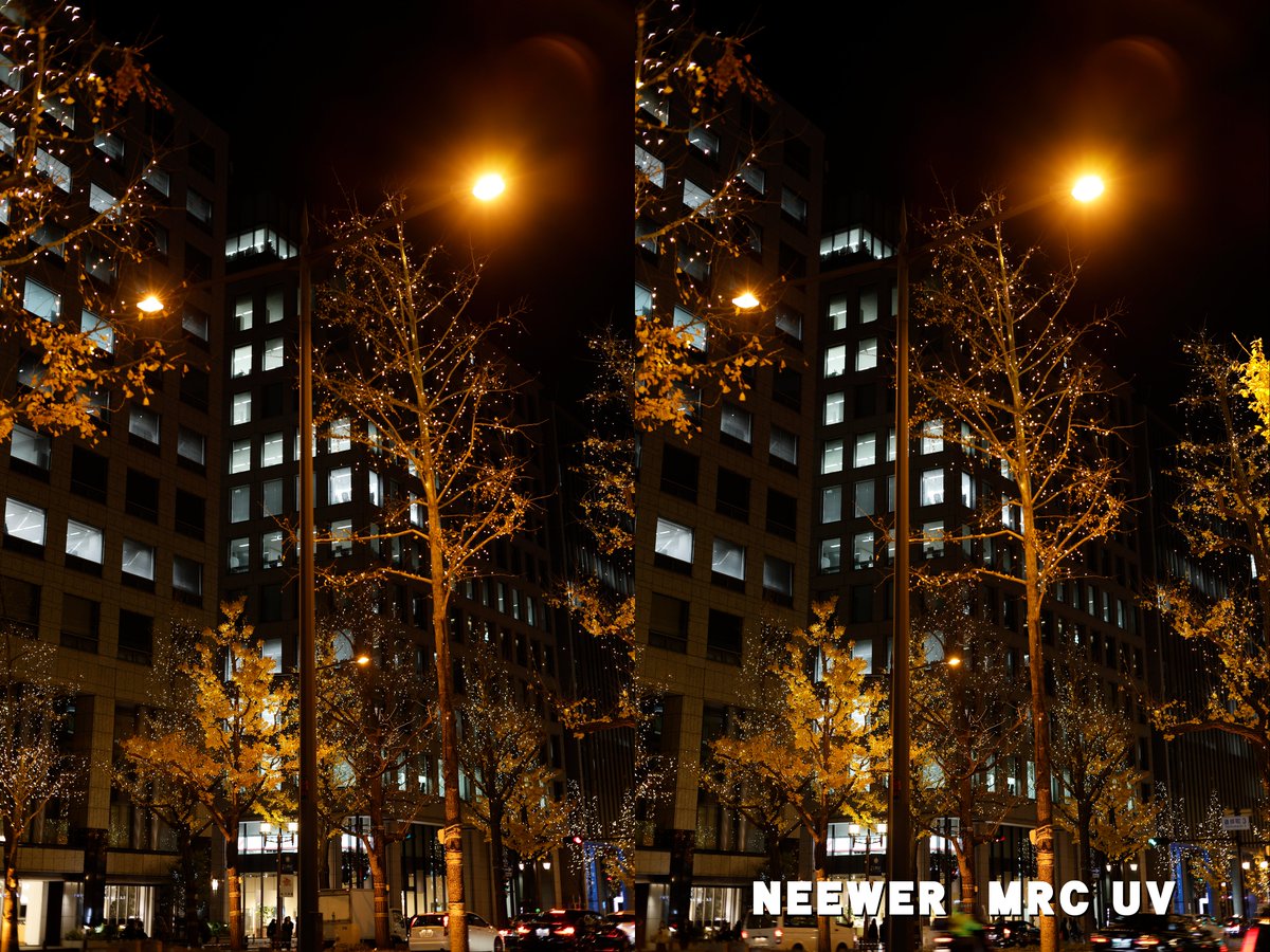 安価で撥水・帯電防止・耐擦傷性を備えたNEEWER（ニューアー）MRC（Multi-Resistant Coating）UV保護フィルター。最近こっちに切り替えたけど、解像低下ない高透過率と逆光を物ともしない低反射率。マグネシウム合金フレームの全部盛り。ただ思ってた以上に薄型だったので耐久性は分からん。