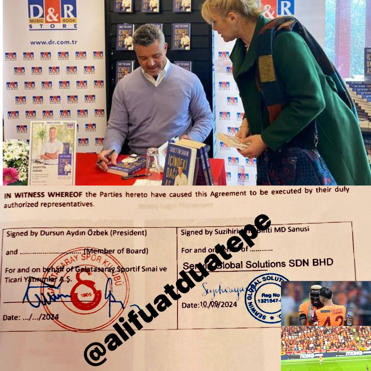 Fenerbahçe başkanı Sadettin Saran yazdığı kitabına imza etkinliği yaparken, aynı tarihlerde Galatasaray başkanı Dursun Özbek’in Gs formasında yasadışı bahis şirketinin reklamı için sponsorluk sözleşmesi imzaladığını biliyor muydunuz?