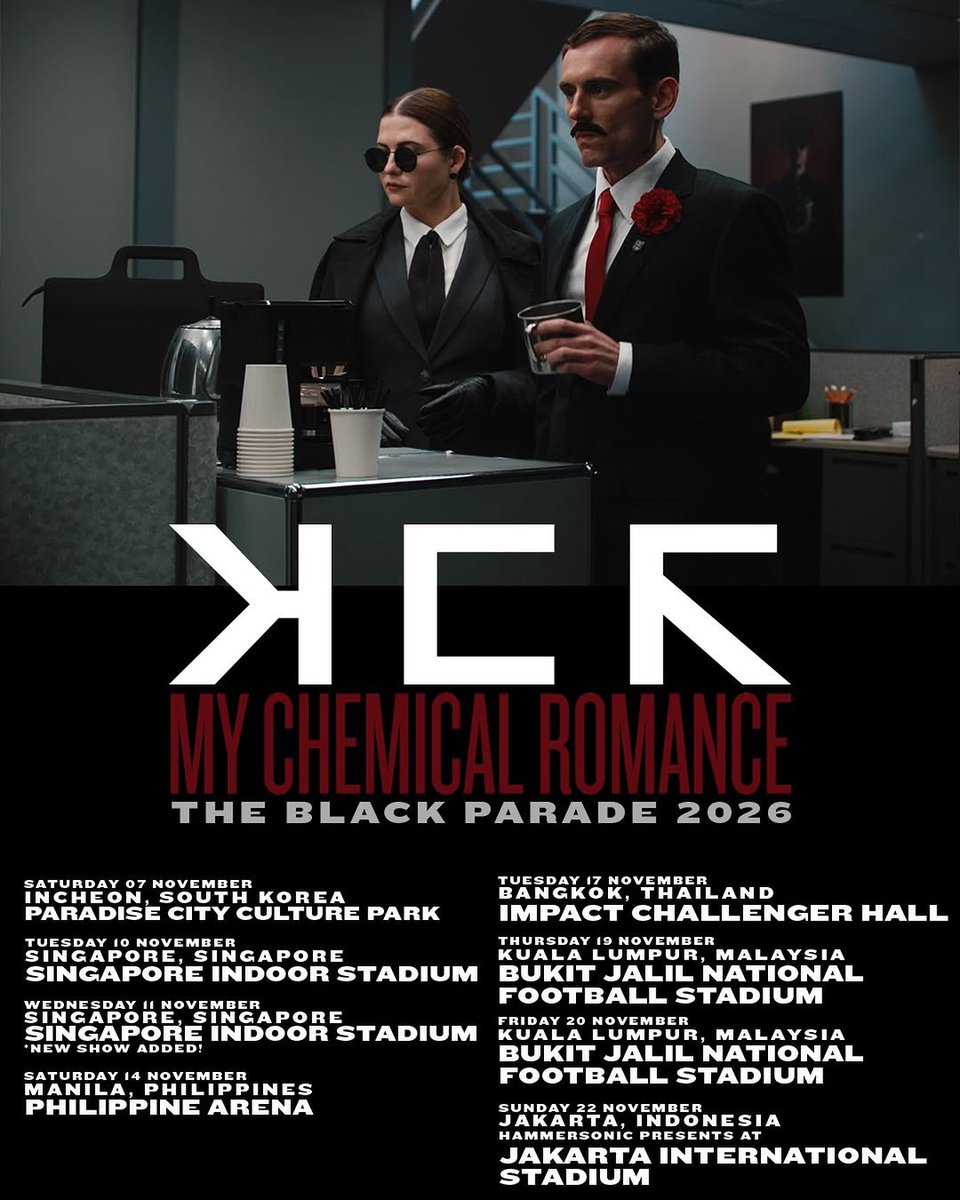 via <a href="/MCRofficial/">My Chemical Romance</a>: 

“We will be postponing our upcoming Southeast Asia dates until November 2026. 

These shows are not canceled!

All purchased tickets will be honored for the new dates. However, if you cannot attend the rescheduled date, refunds will be available to you. Please