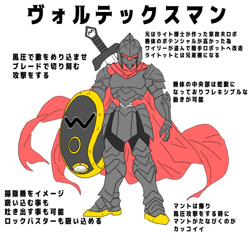 記念に参加します
ペンネーム:れっど
掃除機+騎手がコンセプト
風圧攻撃と巧みな斬撃が得意
#ロックマンDO
#ボスデザインコンテスト