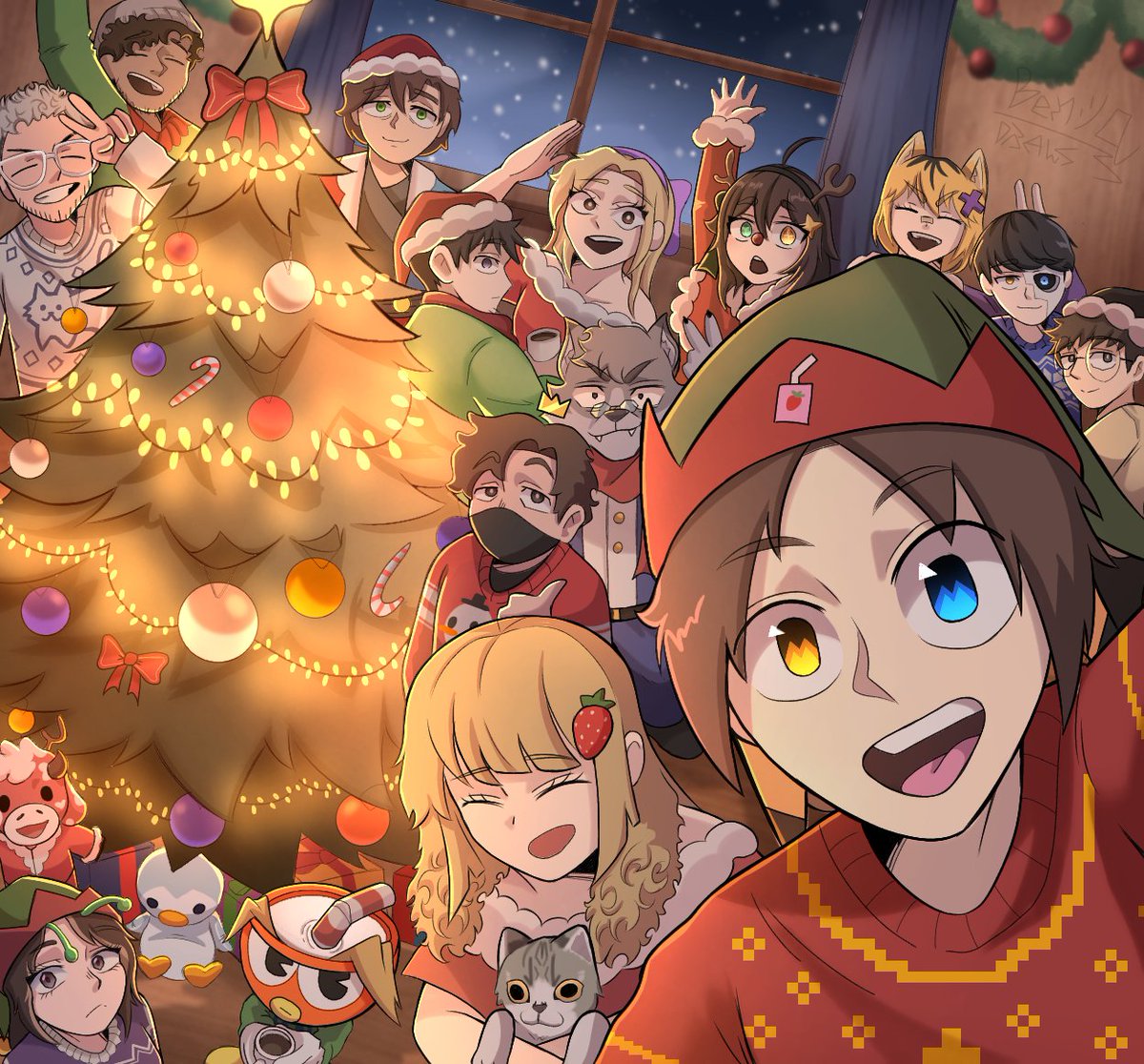 BenjaDraws_'s tweet photo. Una hermosa familia pasando las fiestas con los 15 vagabundos que se metieron en su casa ❤️🩹🎄 #soarinngart #alecitart #wbns #Aquino #Duxo #Locochon #Andreh #Sylvee #Natalan #Lucasta #Meica #Tomycatt #Mishifu #Mictia #C3jo #Estailus #Kendomurft https://t.co/5Kj7ZBnX63