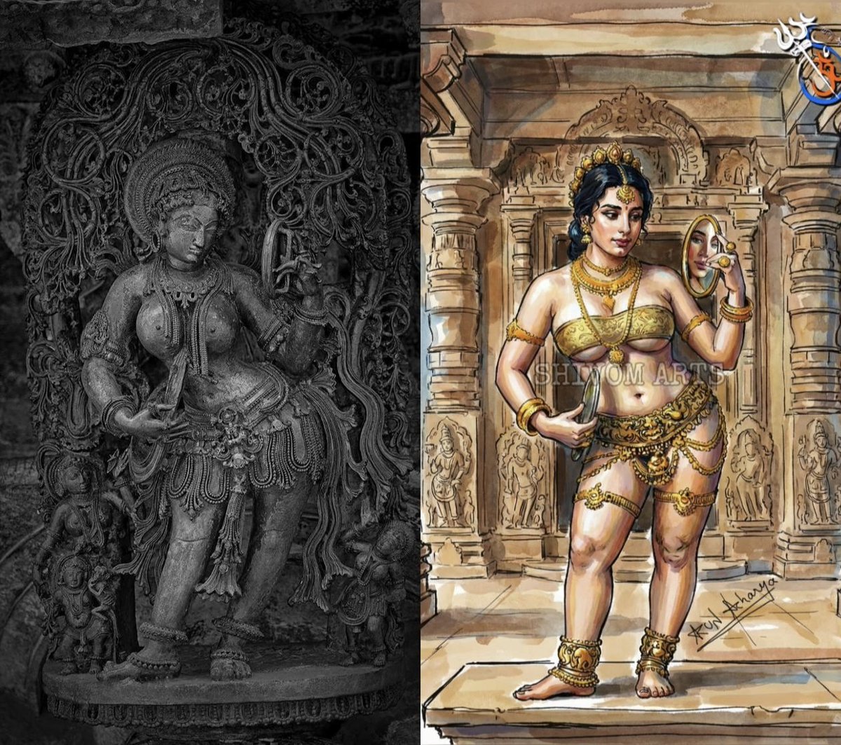 shivomarts's tweet image. 12th century. One block of stone. Infinite grace.
Carved by Hoysala artisans at Belur, this Madanika celebrates life, beauty, and sacred energy. More than ornamentation, she stands as a reminder that art, devotion, and humanity were once inseparable.

#Belur #ShivomArts