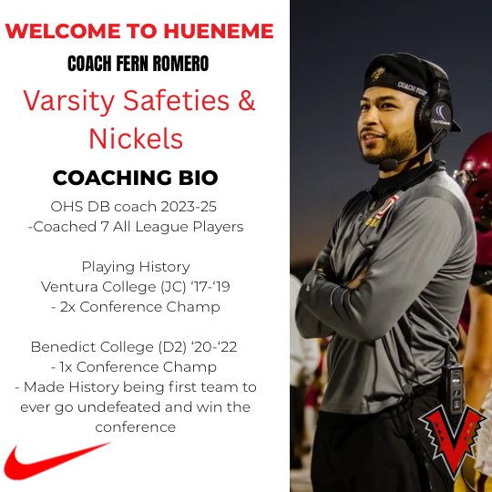 HuenemeFTBL's tweet photo. We had an hiring frenzy this week.  We’re excited to add some great coaches to our staff. Timing is everything! Welcome to South Oxnard! https://t.co/2tTVdKboxS