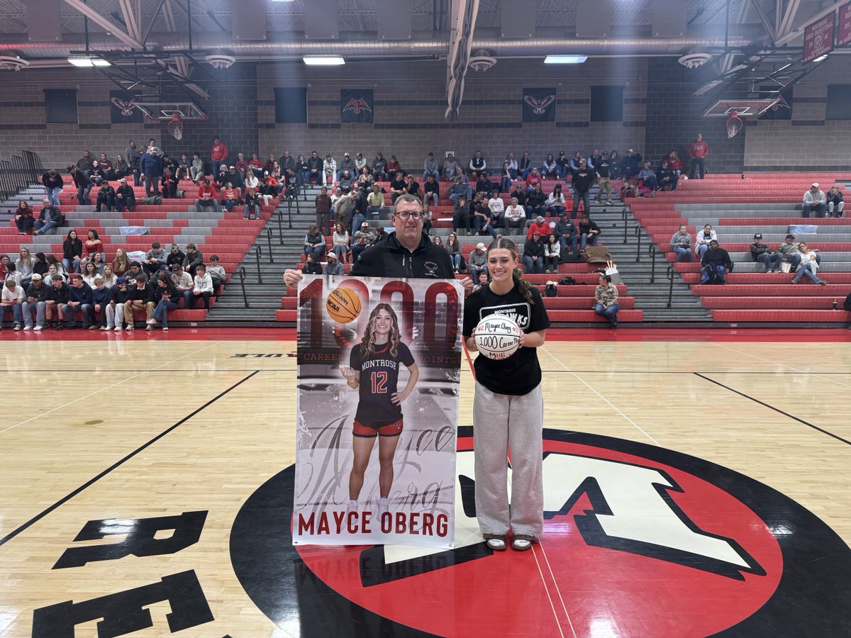 Congratulations to senior Mayce Oberg for reaching the 1000 point mark in her career at Montrose High School. #GoRedHawks